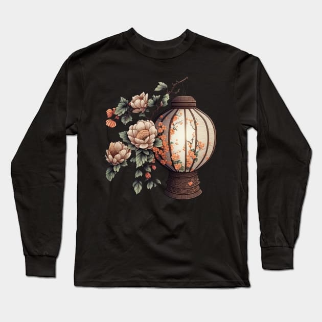 Elegant Chinese Lantern Flower Design Long Sleeve T-Shirt by kansaikate